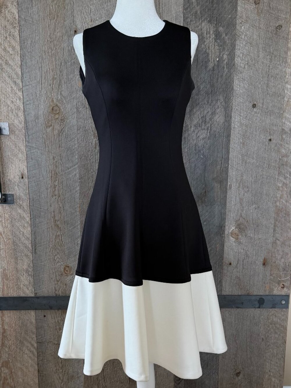 Calvin Klein Black and White Midi Dress -Fitted and Flared